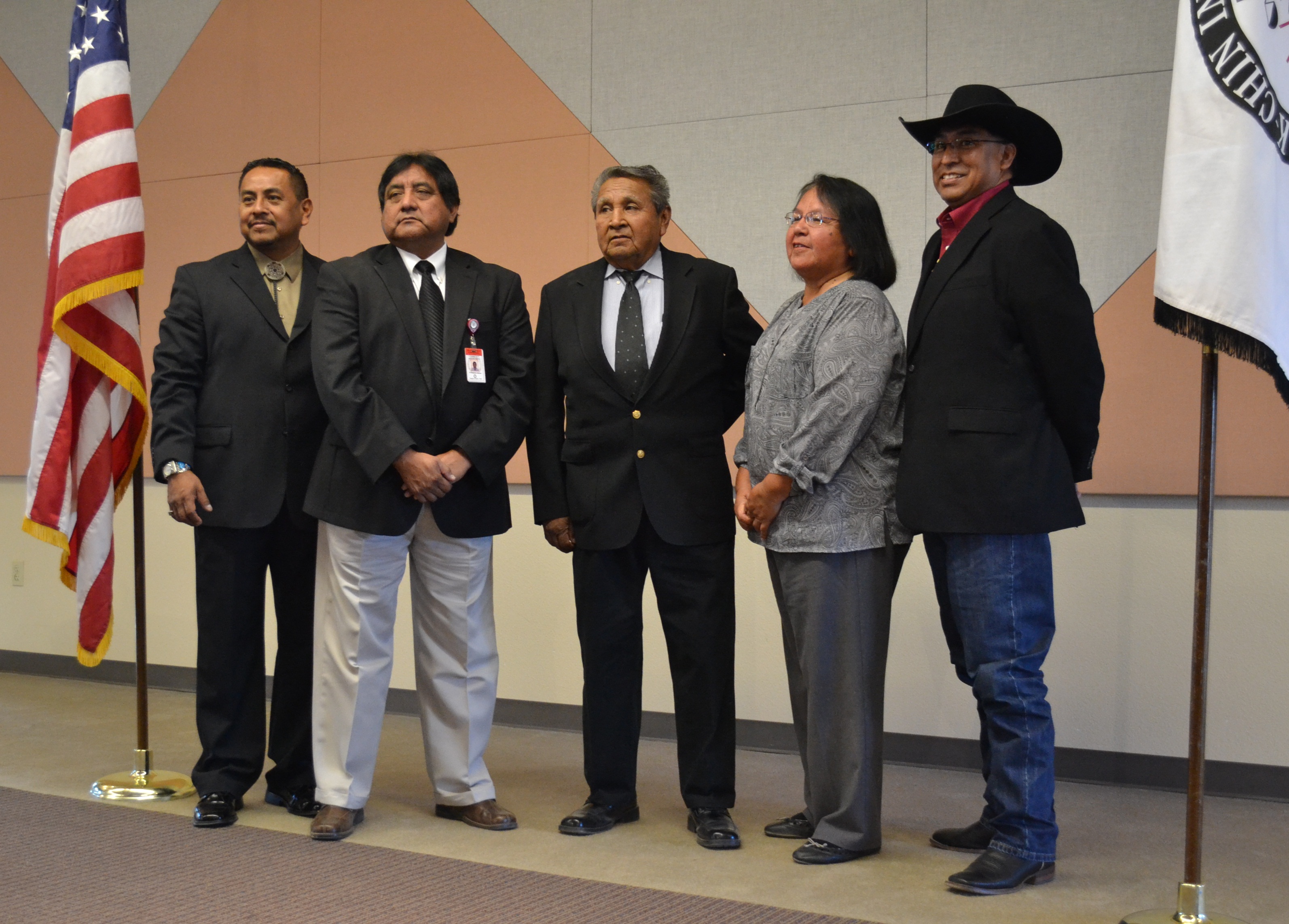 The Ak-Chin Tribal Council from left to right: Louis Manuel Jr., Chairman, William J. Antone, Vice-Chairman, Terry Enos, Delia M. Carlyle, Gabriel L. Lopez The Ak-Chin Tribal Council from left to right: Louis Manuel Jr., Chairman, William J. Antone, Vice-Chairman, Terry Enos, Delia M. Carlyle, Gabriel L. Lopez