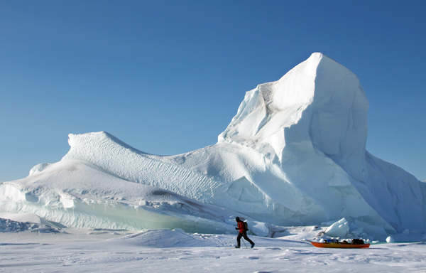 On the first attempted and completed circumnavigation of Ellesmere Island, Jon Turk and Erik Boomer dragged their kayaks for 800 miles across the sea ice, past glacial icebergs and North Pole pressure ridges, before reaching open water. The expedition took 104 days to complete. On the first attempted and completed circumnavigation of Ellesmere Island, Jon Turk and Erik Boomer dragged their kayaks for 800 miles across the sea ice, past glacial icebergs and North Pole pressure ridges, before reaching open water. The expedition took 104 days to complete.