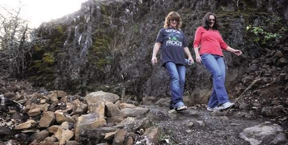 Rachel Riekeman, left, and Paula Audley, have collectively lost more than 120 pounds by regularly hiking Lower Table Rock in Oregon. Their efforts won them free health insurance for a year by their employer Rogue Valley DaVita Dialysis. Photo Courtney of Denise Baratta, Mail Tribune. Rachel Riekeman, left, and Paula Audley, have collectively lost more than 120 pounds by regularly hiking Lower Table Rock in Oregon. Their efforts won them free health insurance for a year by their employer Rogue Valley DaVita Dialysis. Photo Courtney of Denise Baratta, Mail Tribune.
