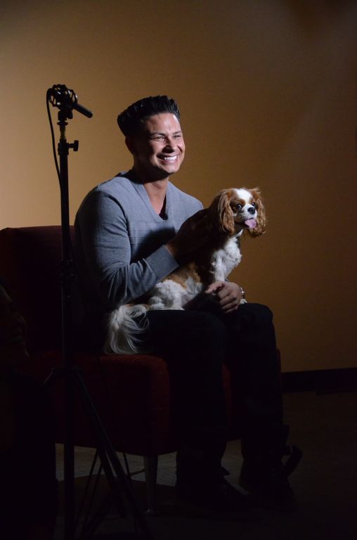 Pauly D is all smiles as he sits down with Ruby for a PSA to help raise awareness for #SandyPets Pauly D is all smiles as he sits down with Ruby for a PSA to help raise awareness for #SandyPets