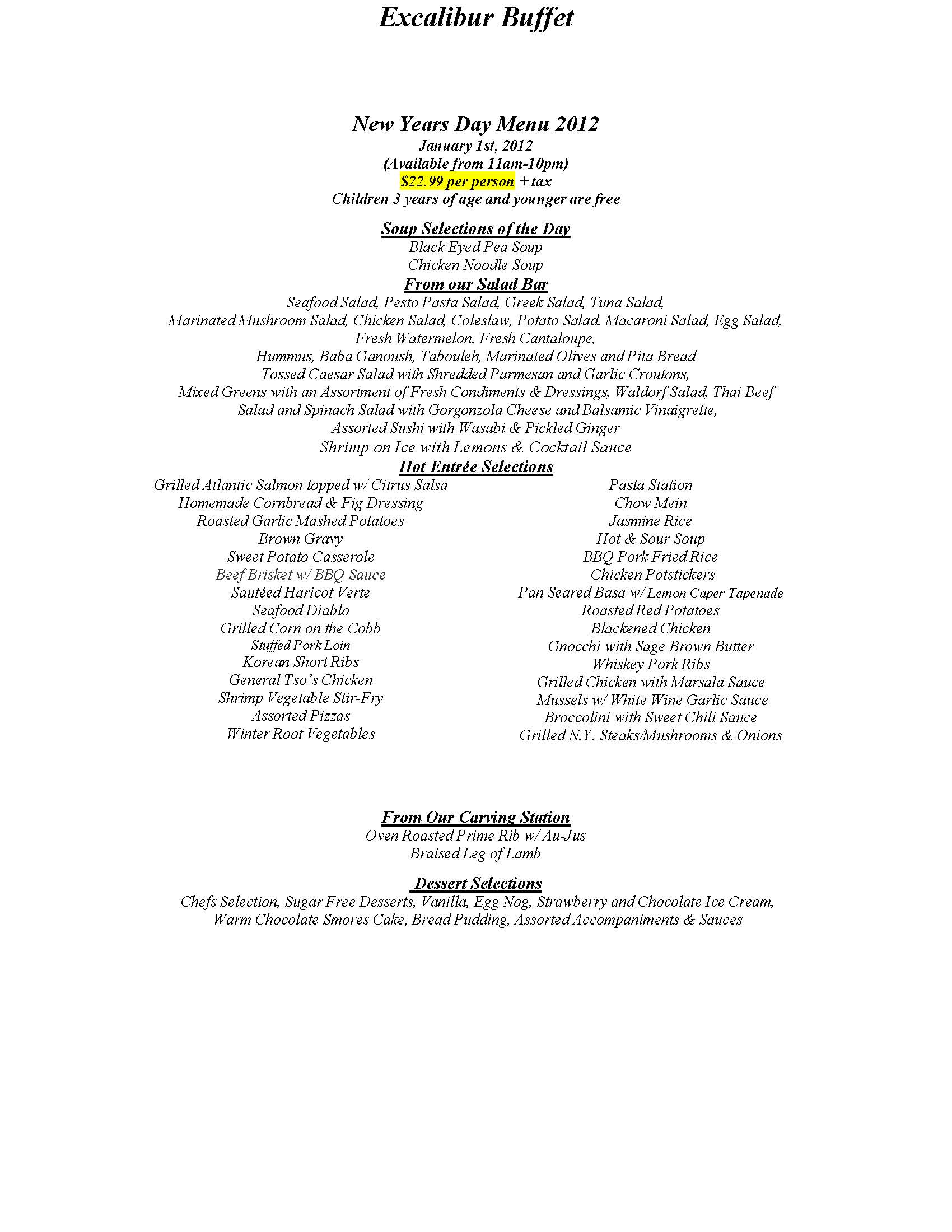 Celebrate New Year S Eve With Mgm Resorts International Restaurants Excalibur Roundtable Buffet