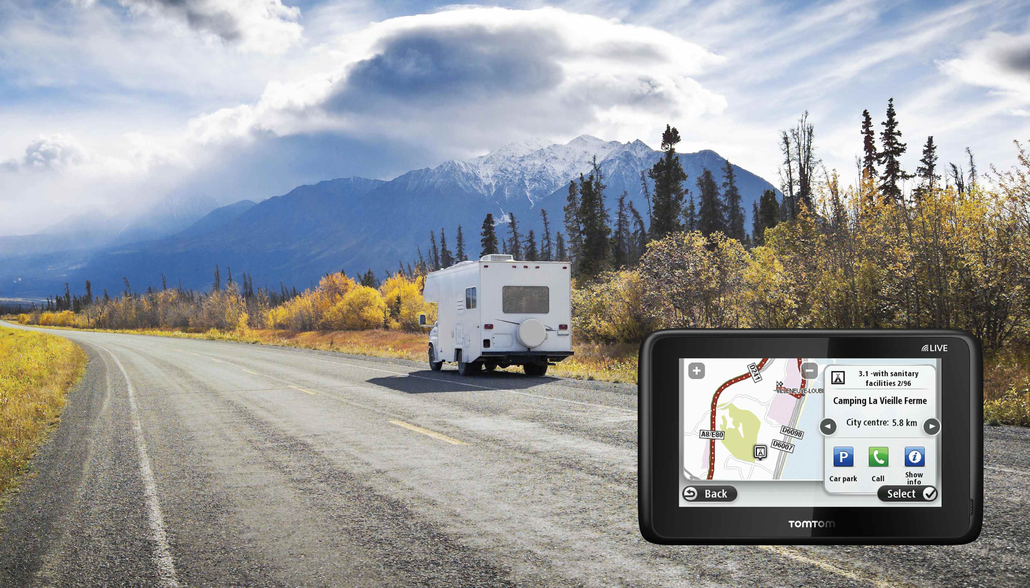 Der speziell für Wohnmobilisten und Camper entwickelte TomTom GO LIVE Camper & Caravan liefert maßgeschneiderte Routen für verschiedene Typen von Fahrzeugen und kennt Sonderziele, die es ermöglichen die passenden Orte und Dienste rund um das Thema Caravaing unterwegs schnell und einfach zu finden. Der speziell für Wohnmobilisten und Camper entwickelte TomTom GO LIVE Camper & Caravan liefert maßgeschneiderte Routen für verschiedene Typen von Fahrzeugen und kennt Sonderziele, die es ermöglichen die passenden Orte und Dienste rund um das Thema Caravaing unterwegs schnell und einfach zu finden.