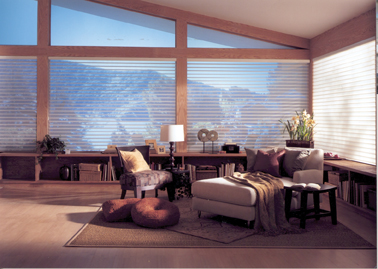 Silhouetter window shadings from Hunter Douglas combine beautiful fabric sheers with precise light control and UV-protection for a soft and elegant look.
Silhouetter window shadings from Hunter Douglas combine beautiful fabric sheers with precise light control and UV-protection for a soft and elegant look.