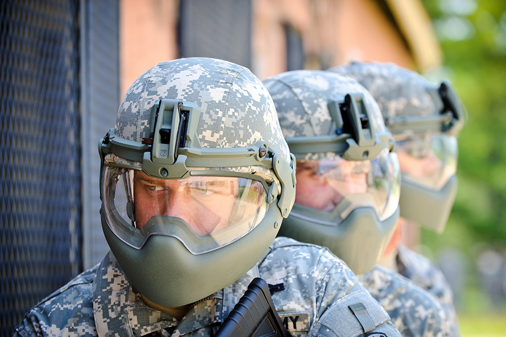 U.S. soldiers don Revision's Batlskin Head Protection System as part of the 2011 Spiral G exercises which took place at the Maneuver Center of Excellence in Ft. Benning, GA. U.S. soldiers don Revision's Batlskin Head Protection System as part of the 2011 Spiral G exercises which took place at the Maneuver Center of Excellence in Ft. Benning, GA.