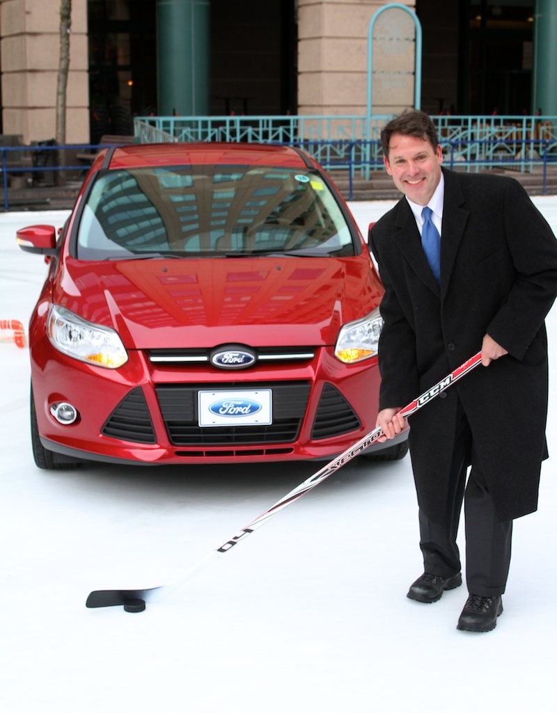 Frank Downing, representing the WNY Ford Dealers, announced details of the 2012 Ford Focus Hockey Shootout. Frank Downing, representing the WNY Ford Dealers, announced details of the 2012 Ford Focus Hockey Shootout.