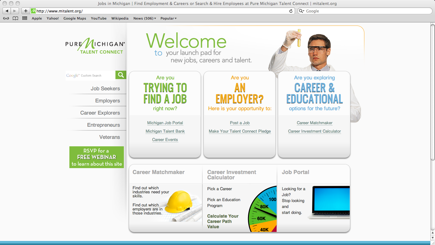 The Pure Michigan Talent Connect website designed by CiesaDesign, mitalent.org, is getting nationwide media attention. The Pure Michigan Talent Connect website designed by CiesaDesign, mitalent.org, is getting nationwide media attention.