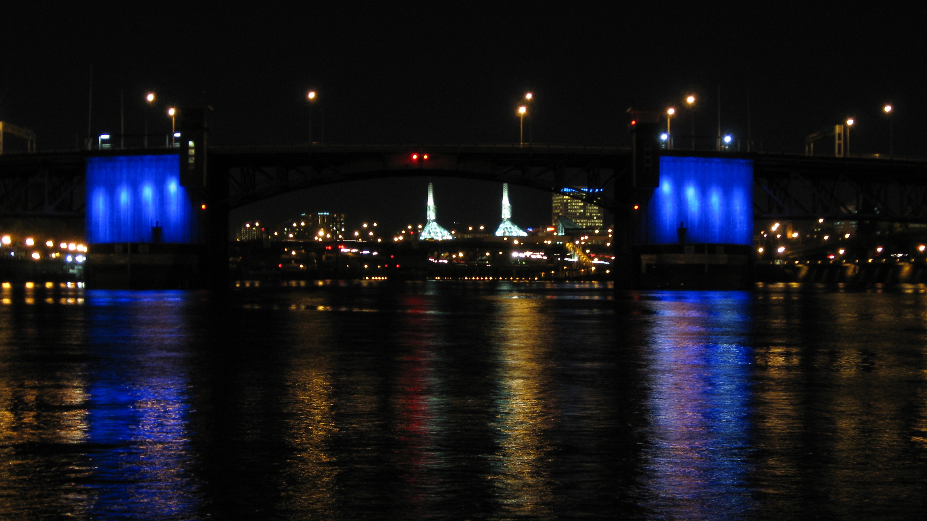 Morrison Bridge in Portland is lit blue to honor World Autism Awareness Day on April 2, 2012. Morrison Bridge in Portland is lit blue to honor World Autism Awareness Day on April 2, 2012.